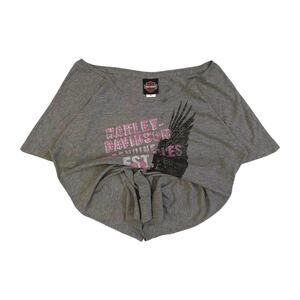 Harley Davidson Women's Bedazzled Eagle Graphic Short‎ Sleeve T Shirt Grey 2XL